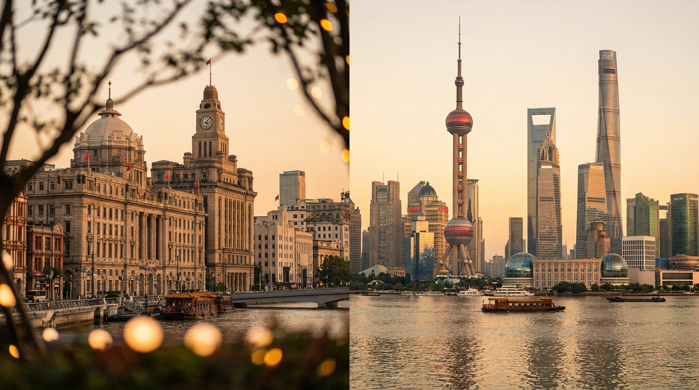 Shanghai skyline at dusk